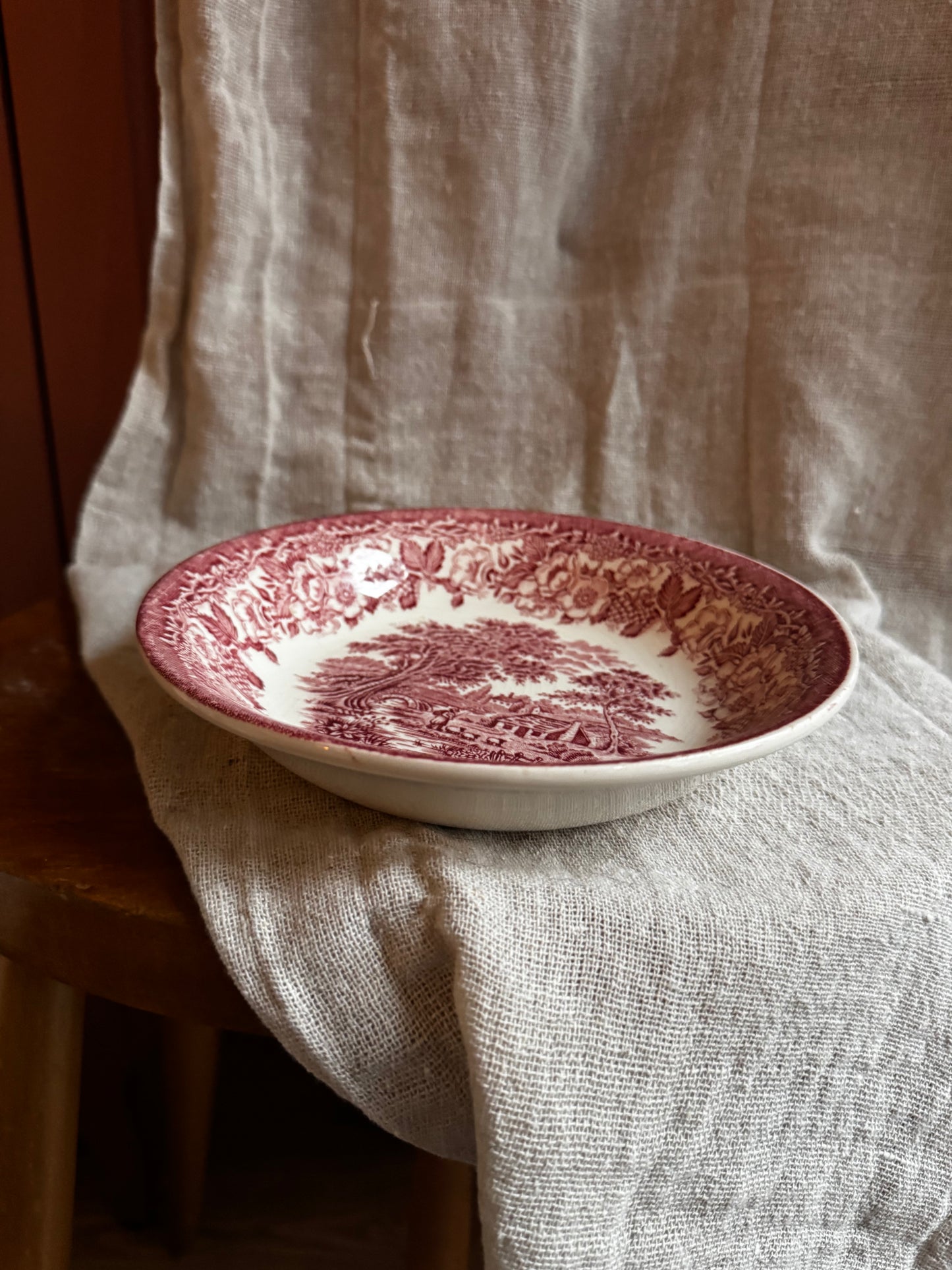 Pink & White Transferware Soup Bowl — everyday heirloom